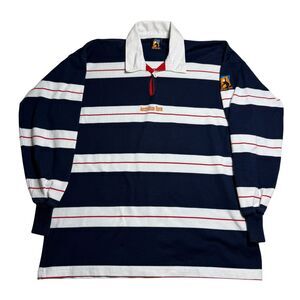Australian Open Brand Mens Rugby Polo Large Stripe Navy Blue Sporty Preppy